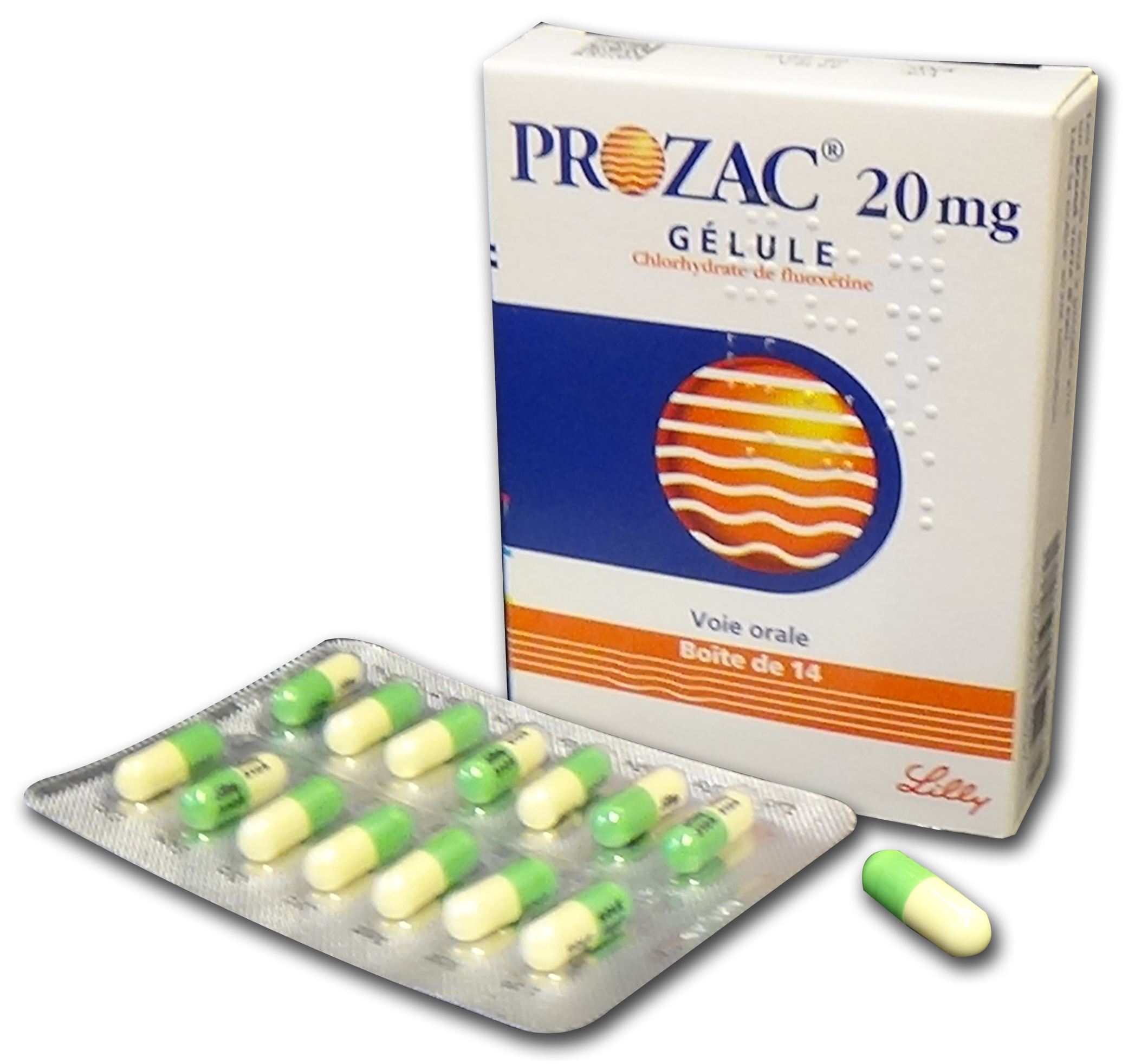 Visuel de l'emballage du mdicament prozac 20mg.