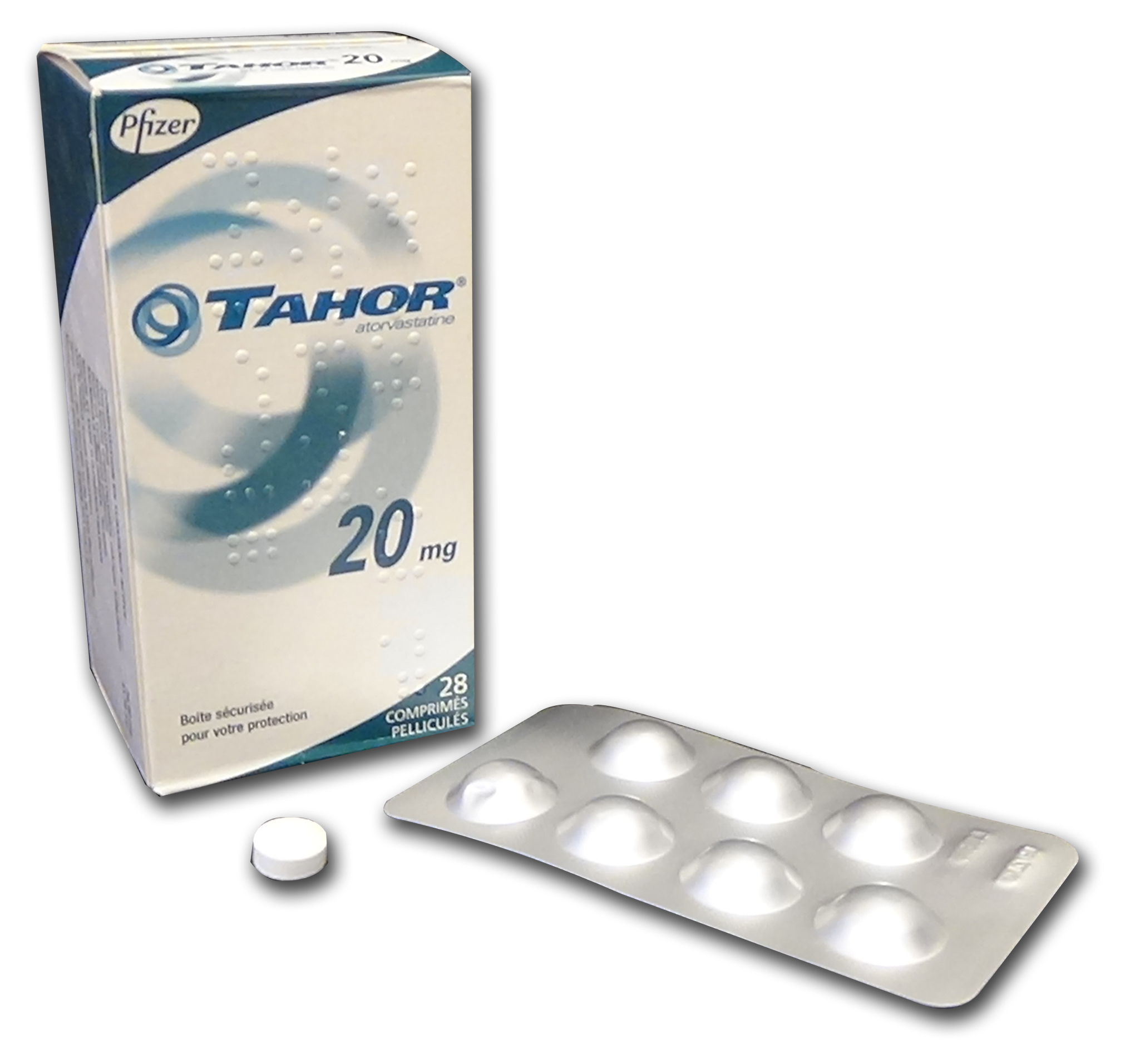 Visuel de l'emballage du médicament TAHOR 20 mg.